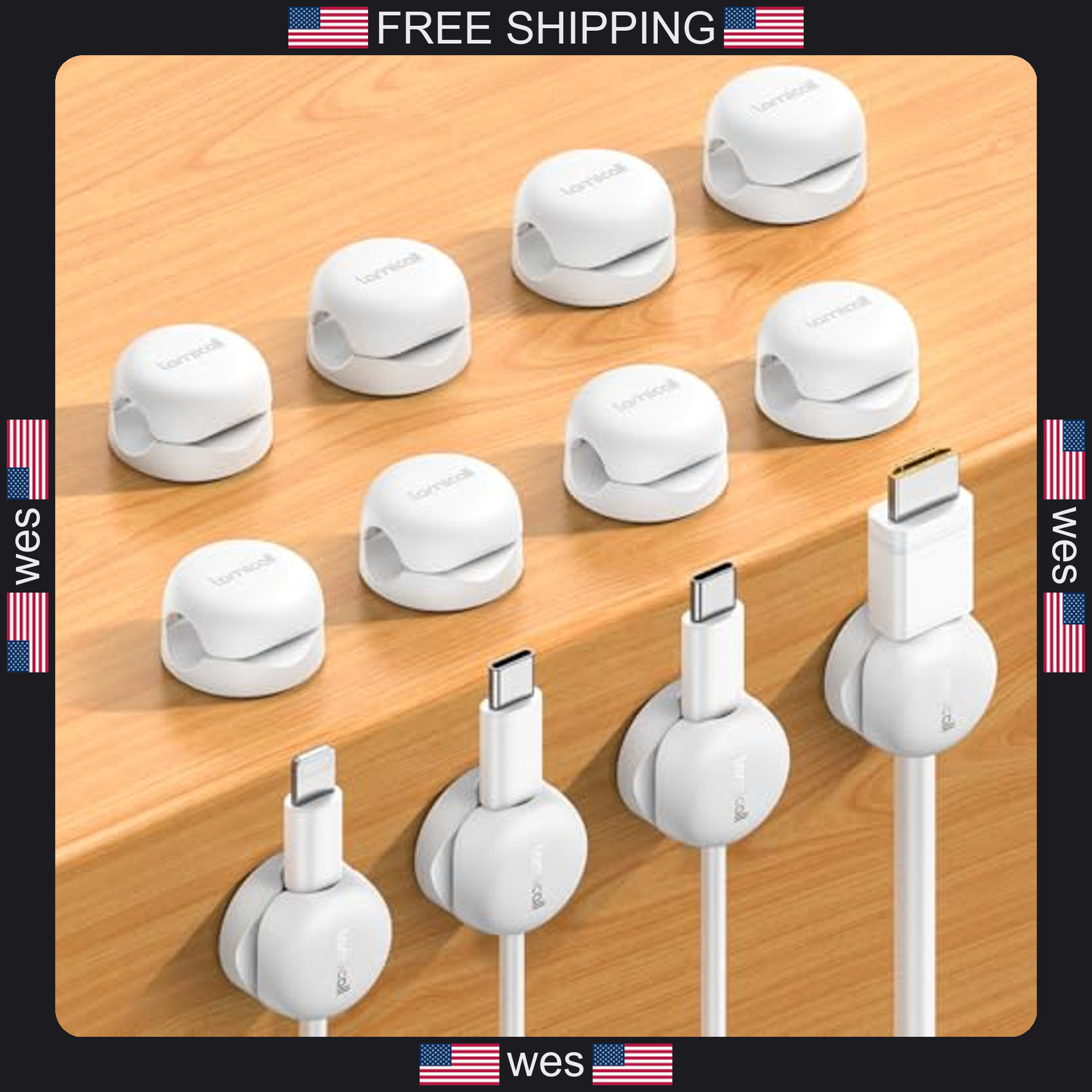 Lamicall 12 Pack Spring Cord Organizer Cable Clips for Desk Wall Car