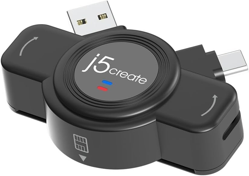 j5create USB-C/Type-A Smart Card/CAC Reader Duo, TAA Compliant T48-15