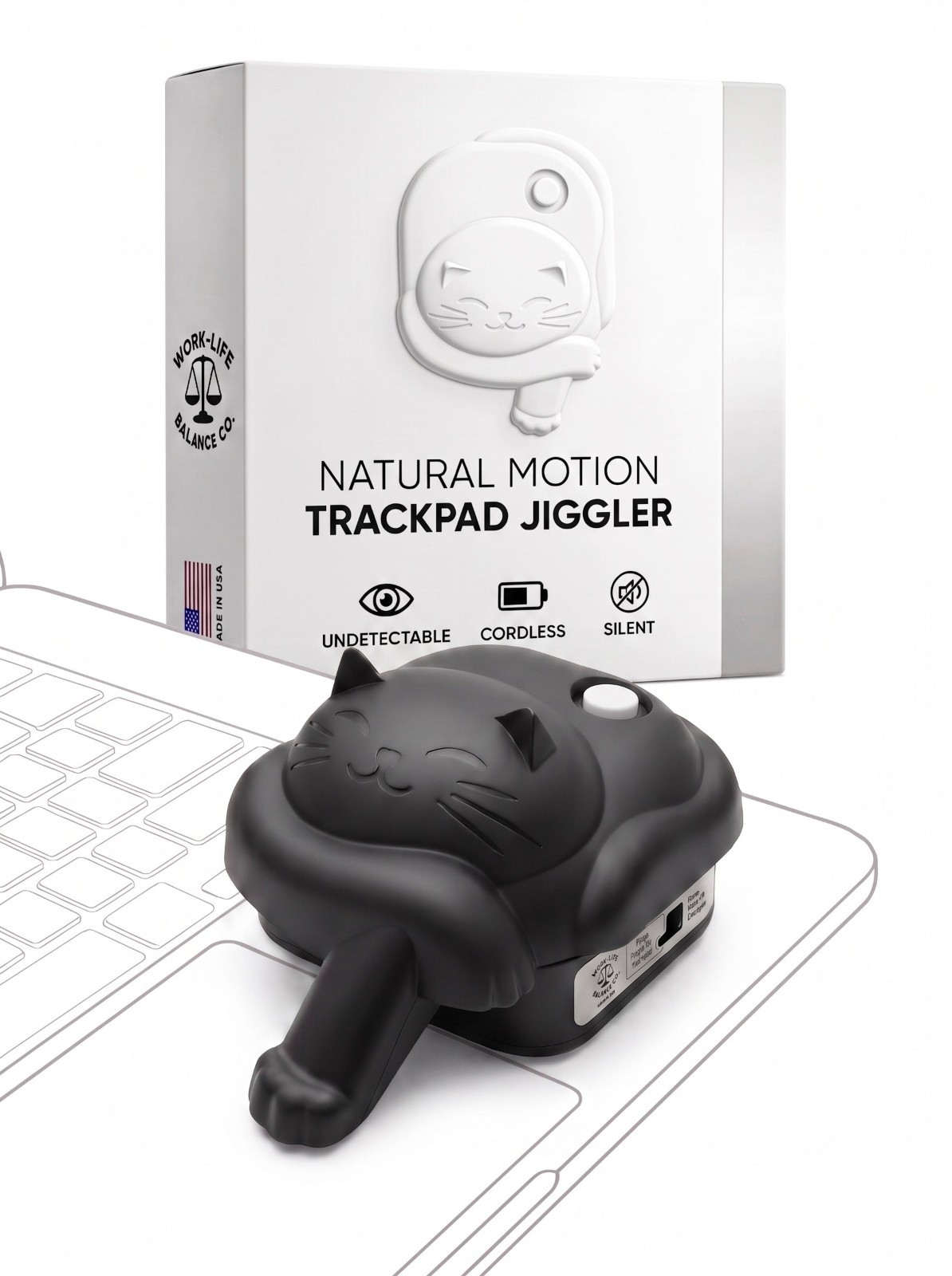 Trackpad Jiggler Black Magic Cat - Works on Dell & MacBook, No USB Mouse Mover
