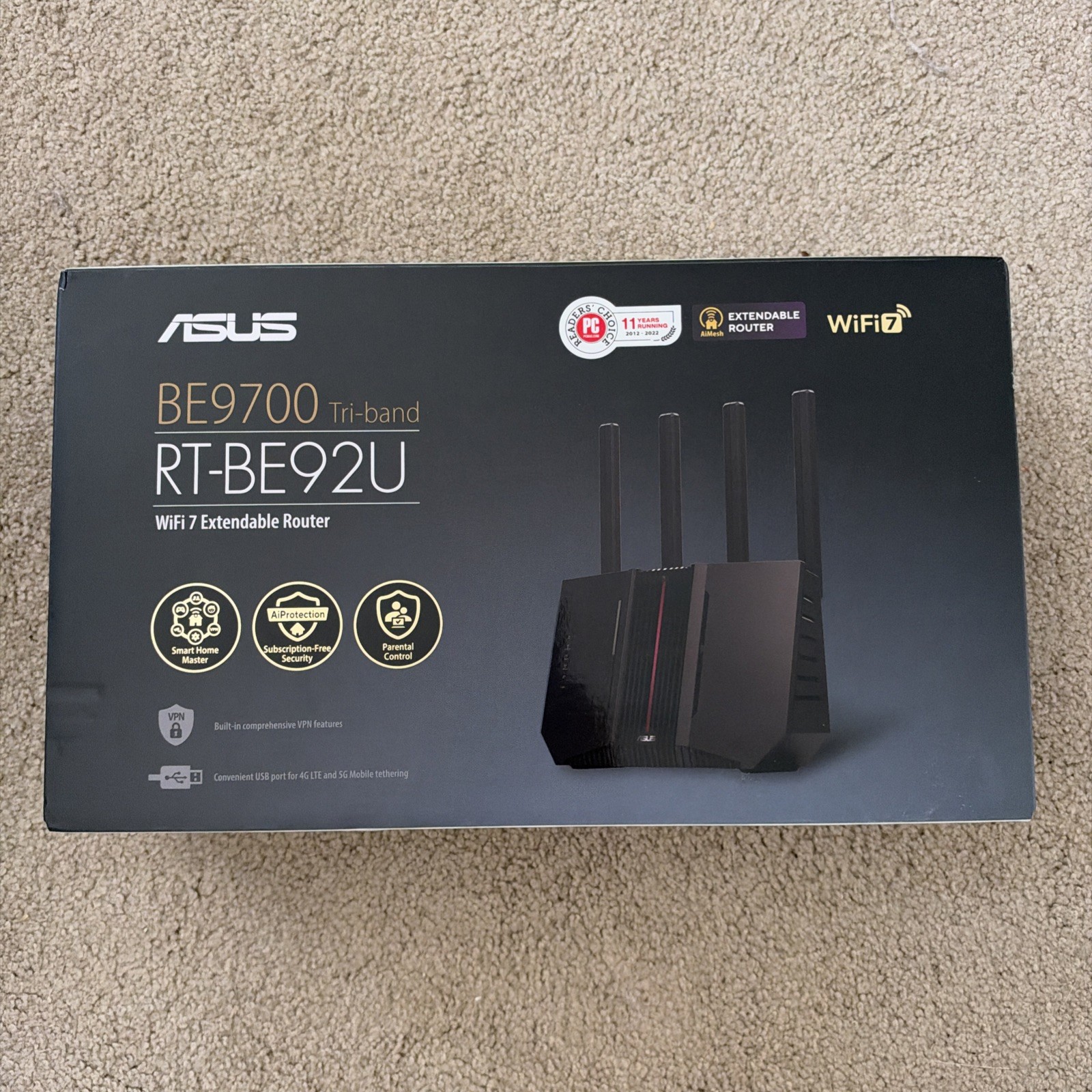 ASUS RT-BE9700 Tri-Band WiFi 7 (802.11be) Router, with 320 MHz bandwidth