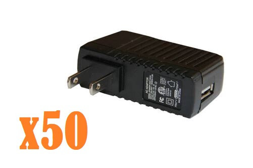 Lots of 50 Wall Charger 5V 1A USB Port Plug for Kindle Fire, Alexa, Android, etc