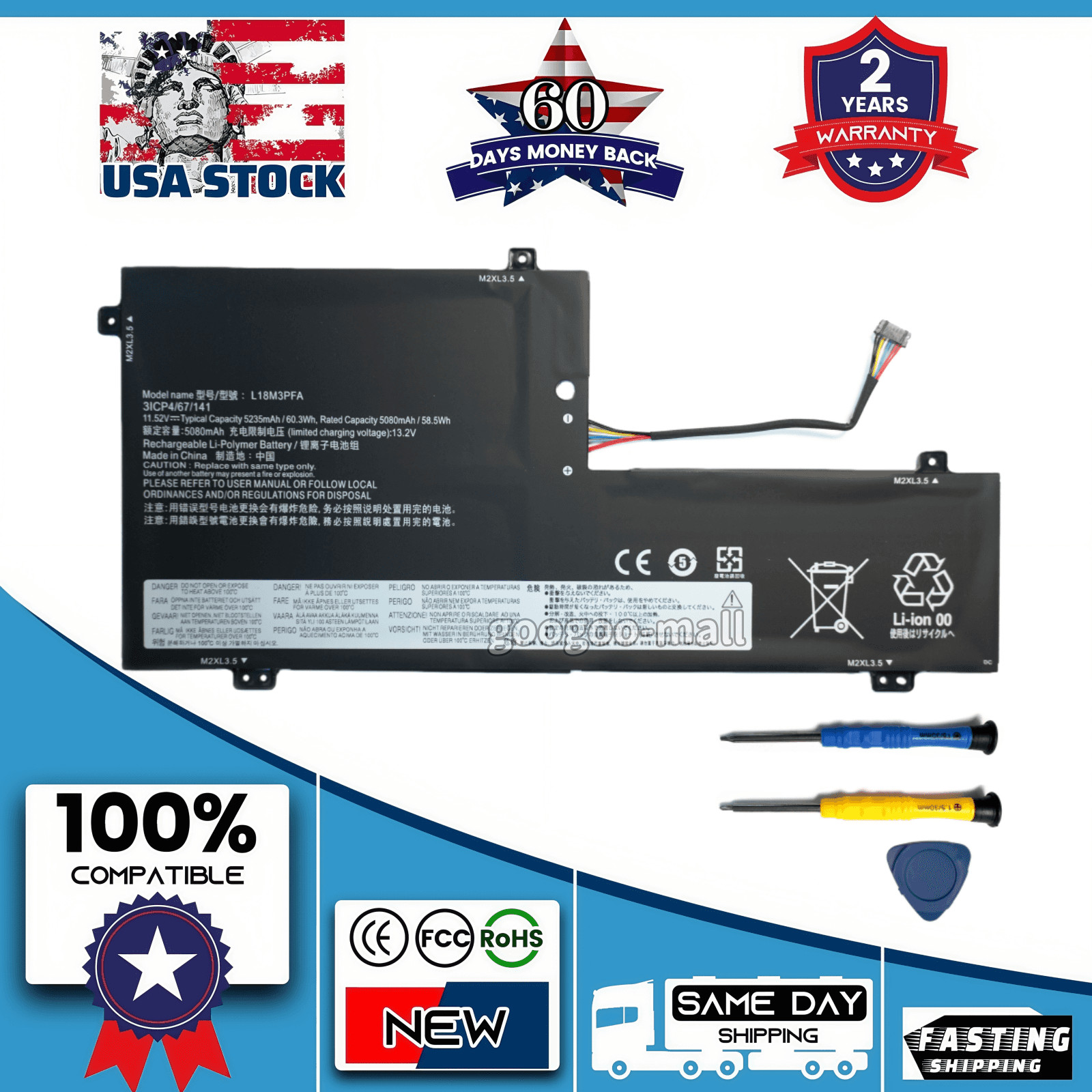 New L18M3PFA Battery for Lenovo Yoga C740-15IML 5B10T83739 5B10T83740 L18D3PF2