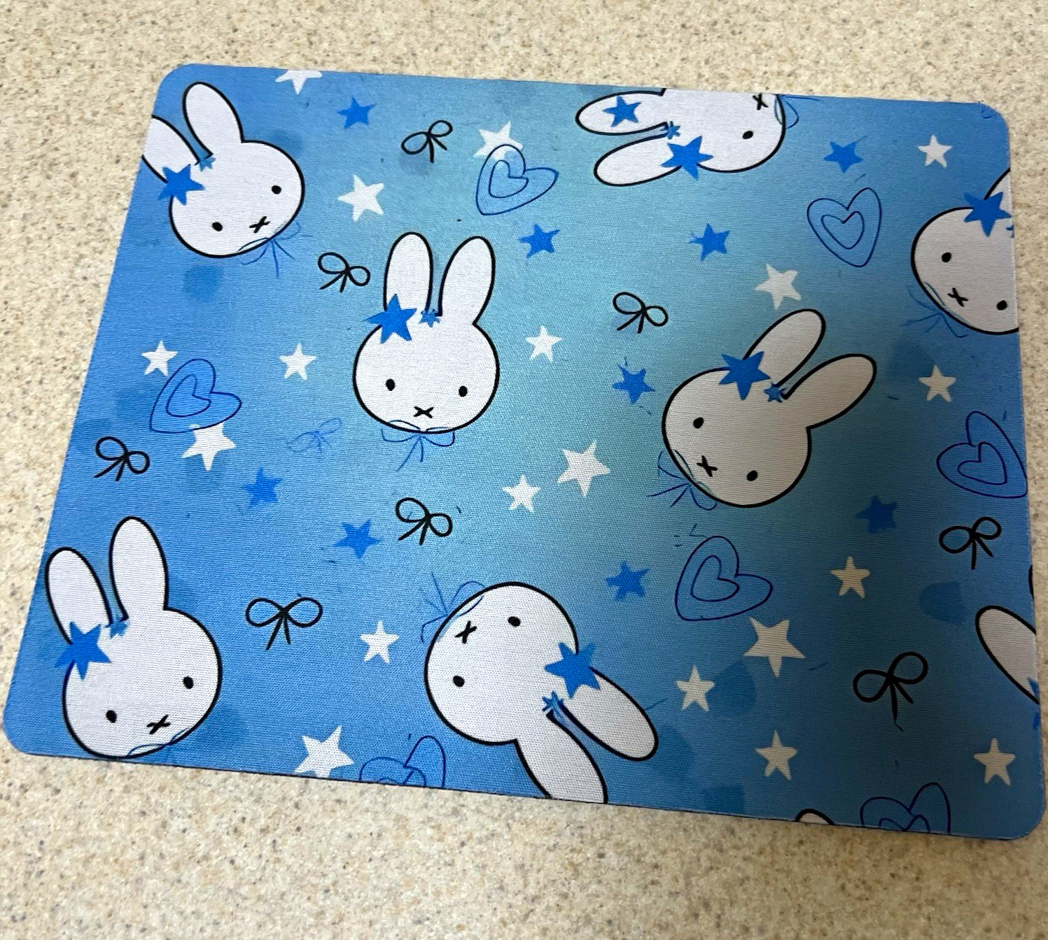 Blue & White Bunny Patterned Mouse Pad - Cute Rabbit Design Desk Mouse Mat