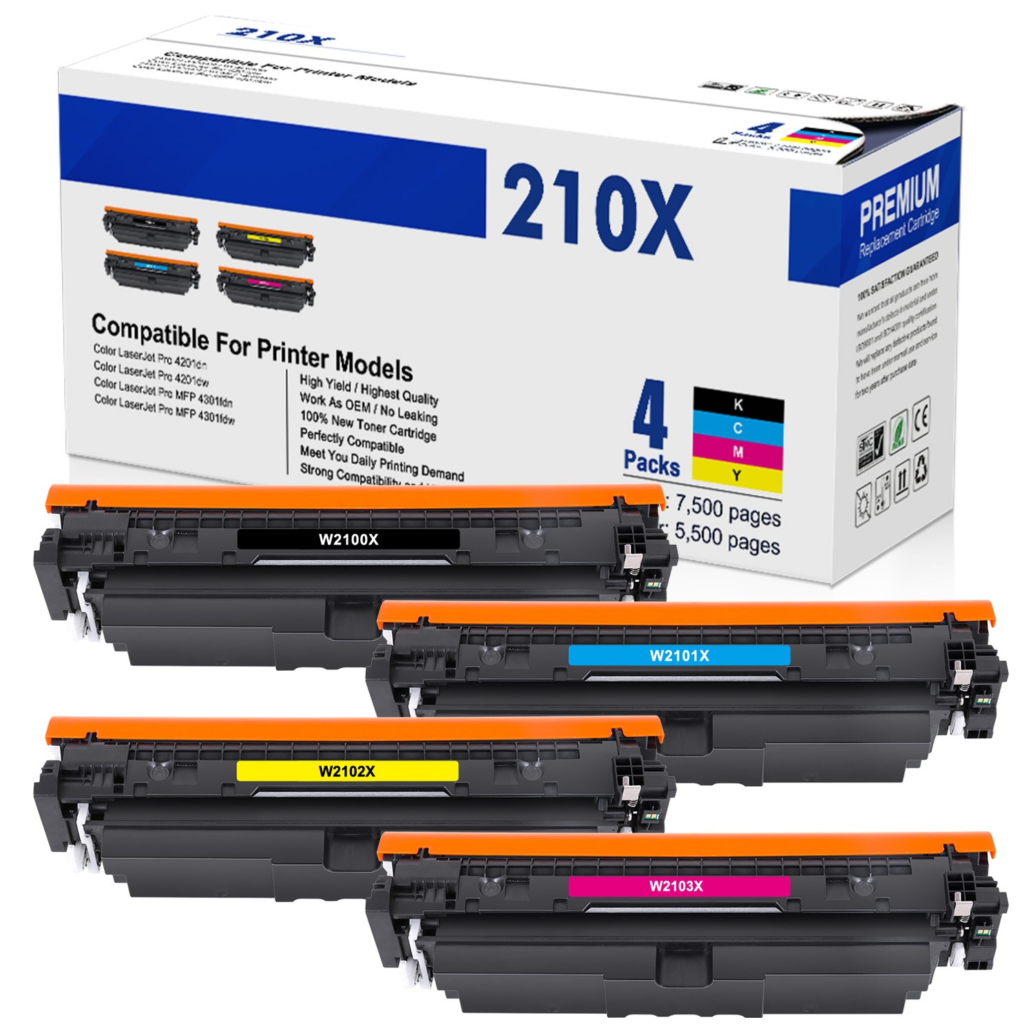 4-Pack W2100X High Yield Toner (with Chip) for HP LaserJet Color Pro MFP 4301fdw