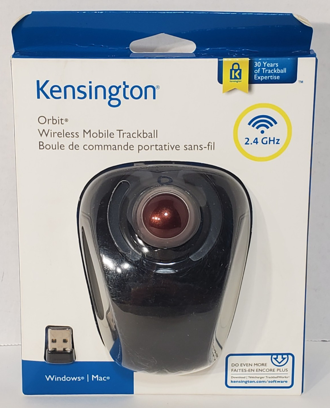 Kensington Orbit Wireless Trackball Mouse w/ Touch Scroll Ring K72352, Black NEW