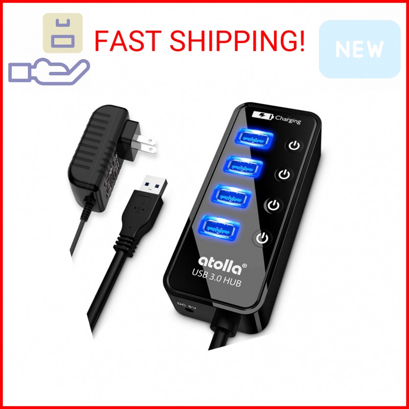Atolla 4-Port USB 3.0 Hub with 4 Data Ports, 1 Smart Charging Port, Individual O