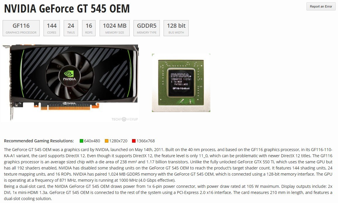 NVIDIA GeForce GT 545 1GB GDDR5 Graphics Card ✅miniHDMI 2x DVI✅