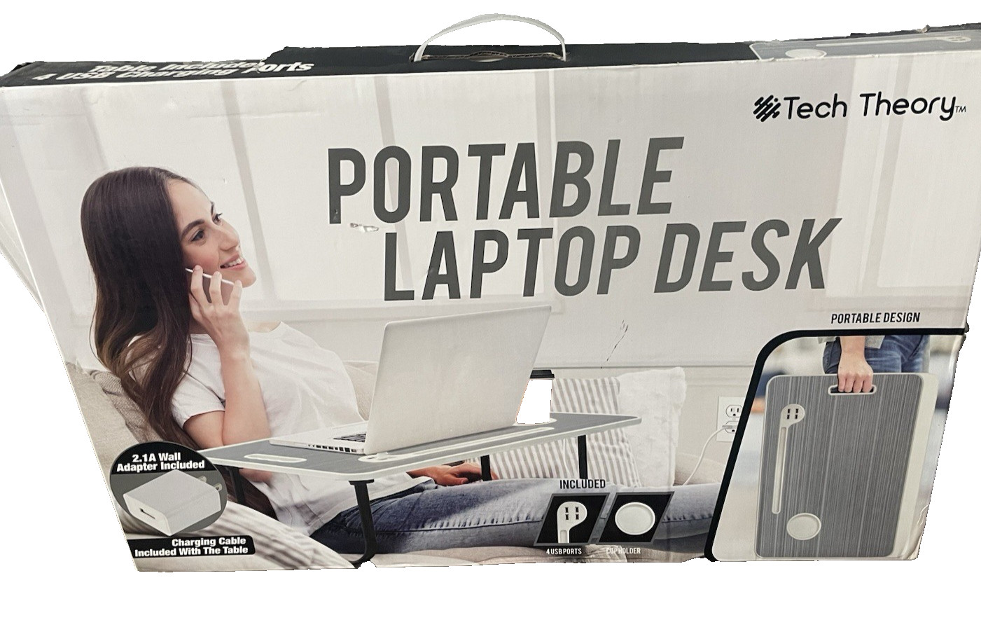 NEW Tech Theory Foldable Laptop Table Desk with 4 USB Ports Bundle