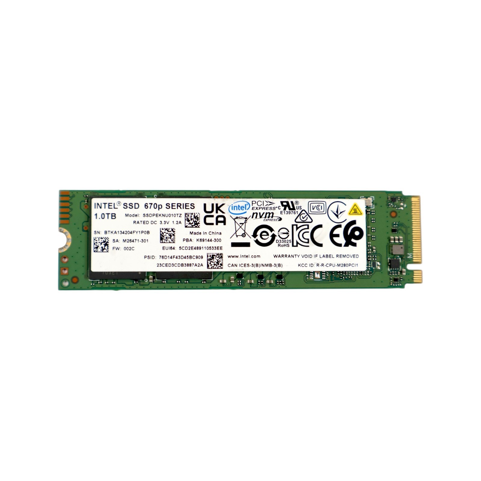 Intel 670p Series 1TB M.2 2280 PCIe 3.0 x4 NVMe QLC SSD SSDPEKNU010TZ - 87% H