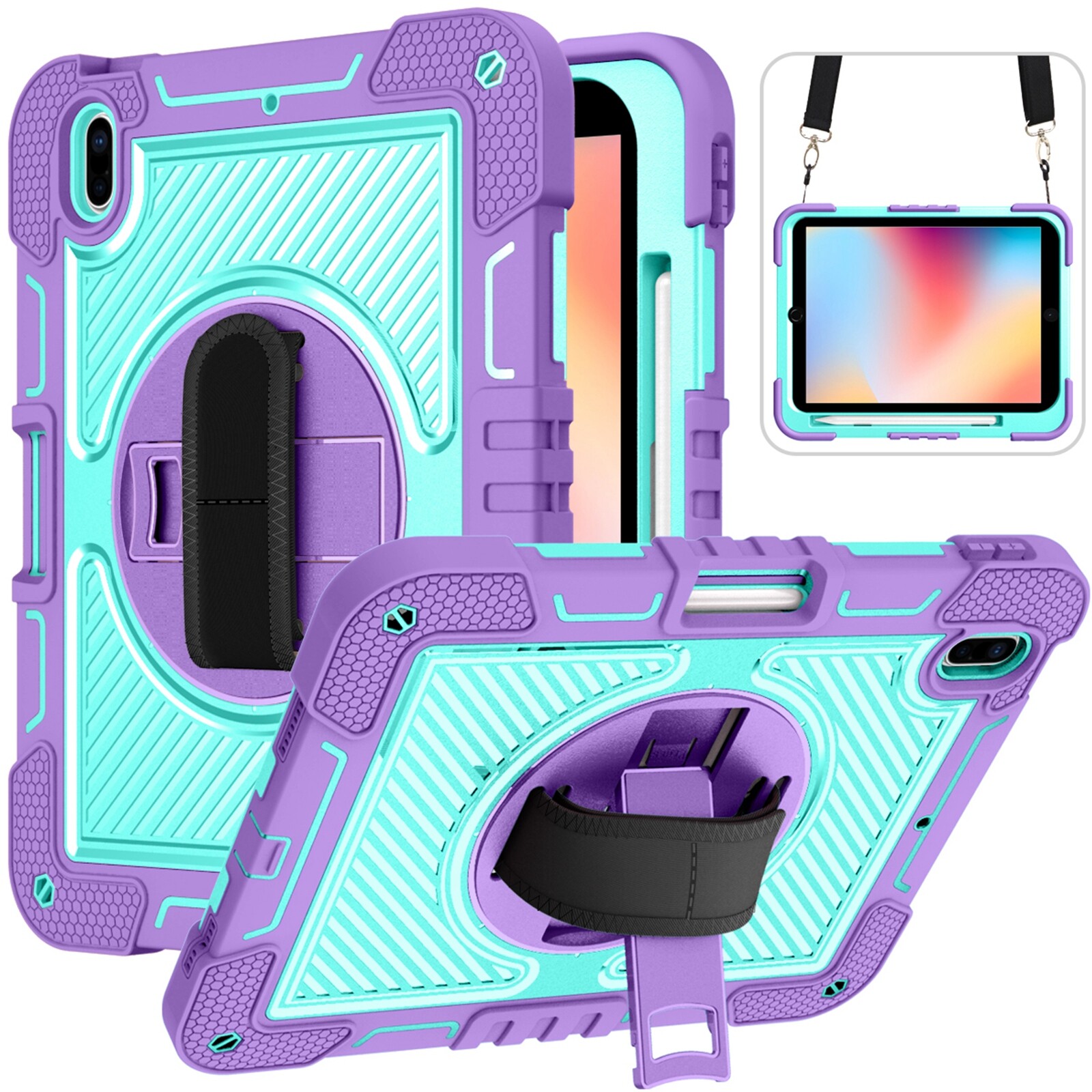 For Apple iPad 10.9" 10th Generation Shockproof Rubber Stand Shoulder Strap Case