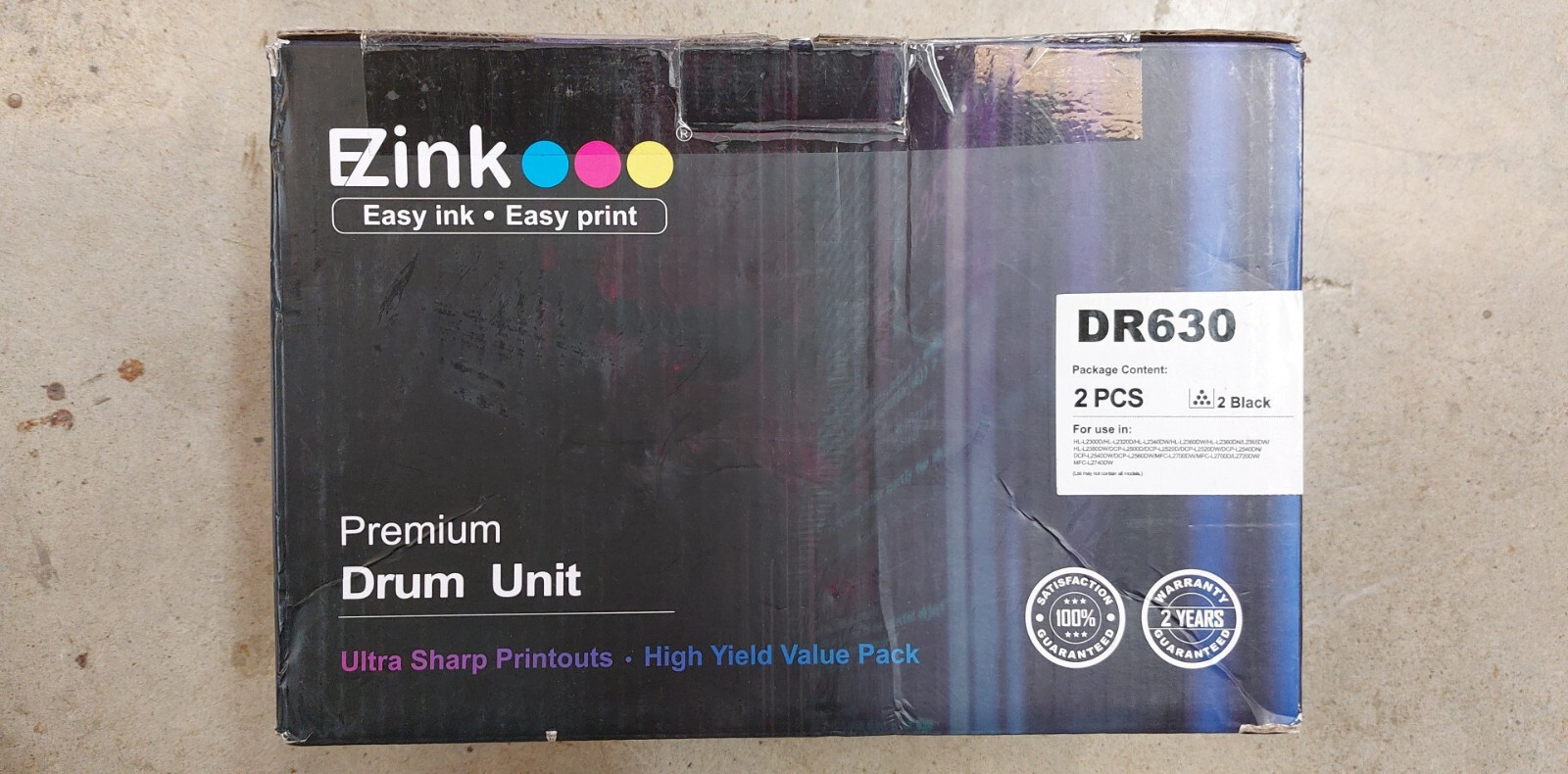 (2 Pcs) EZ-Ink Premium Drum Unit DR630 Black - Compatible with Brother Printers