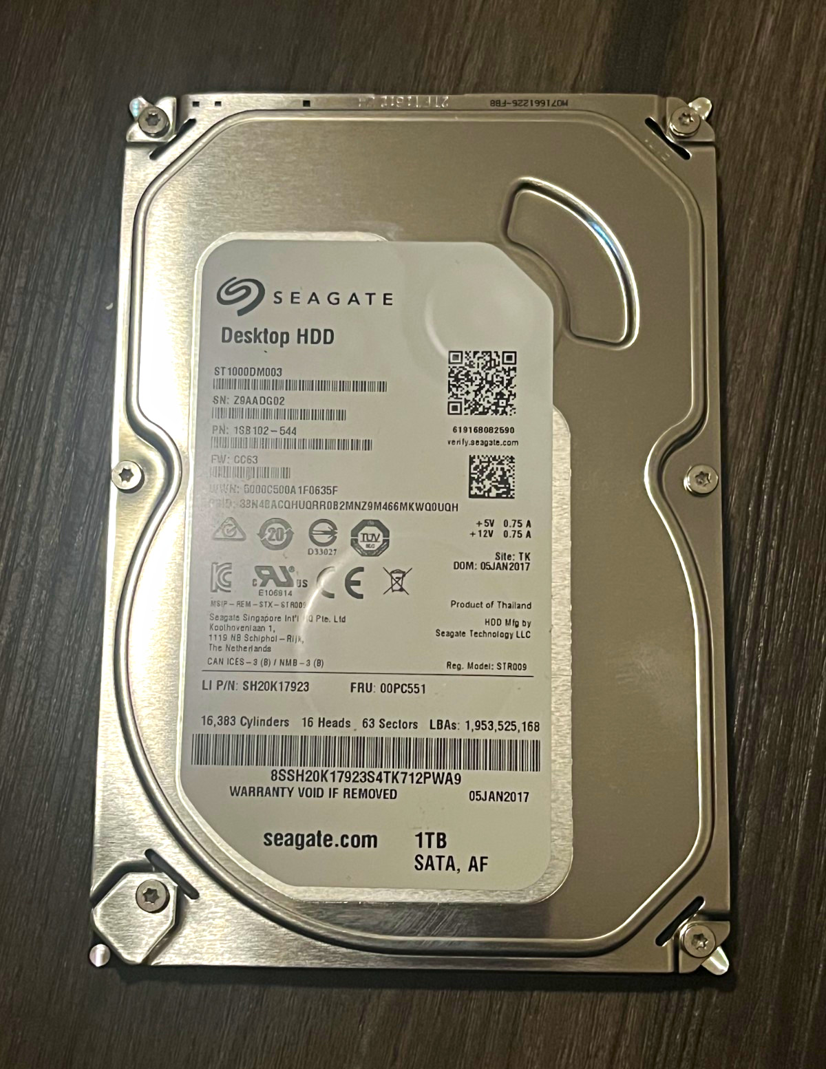 Seagate Desktop HDD ST1000DM003 1TB 3.5" SATA 7200RPM 64MB Cache