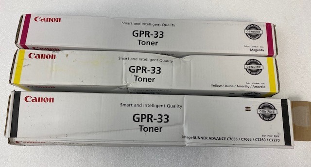 Lot of 3 Canon GPR-33 Black, Yellow, Magenta Toner, GENUINE