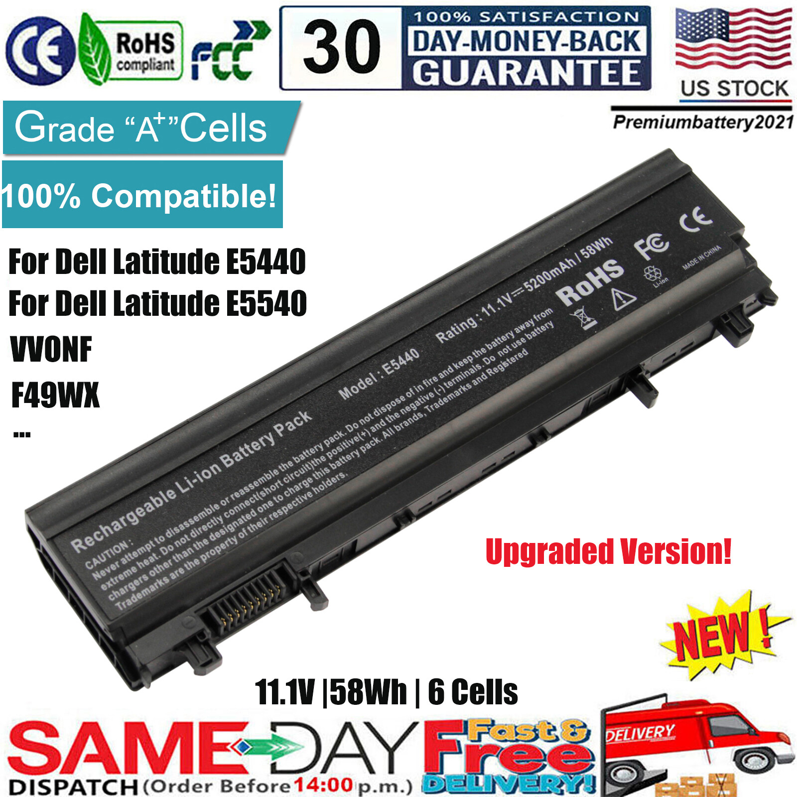 ✅58Wh Laptop Battery For Dell Latitude E5440 E5540 Type VV0NF WGCW6 451-BBIE NEW