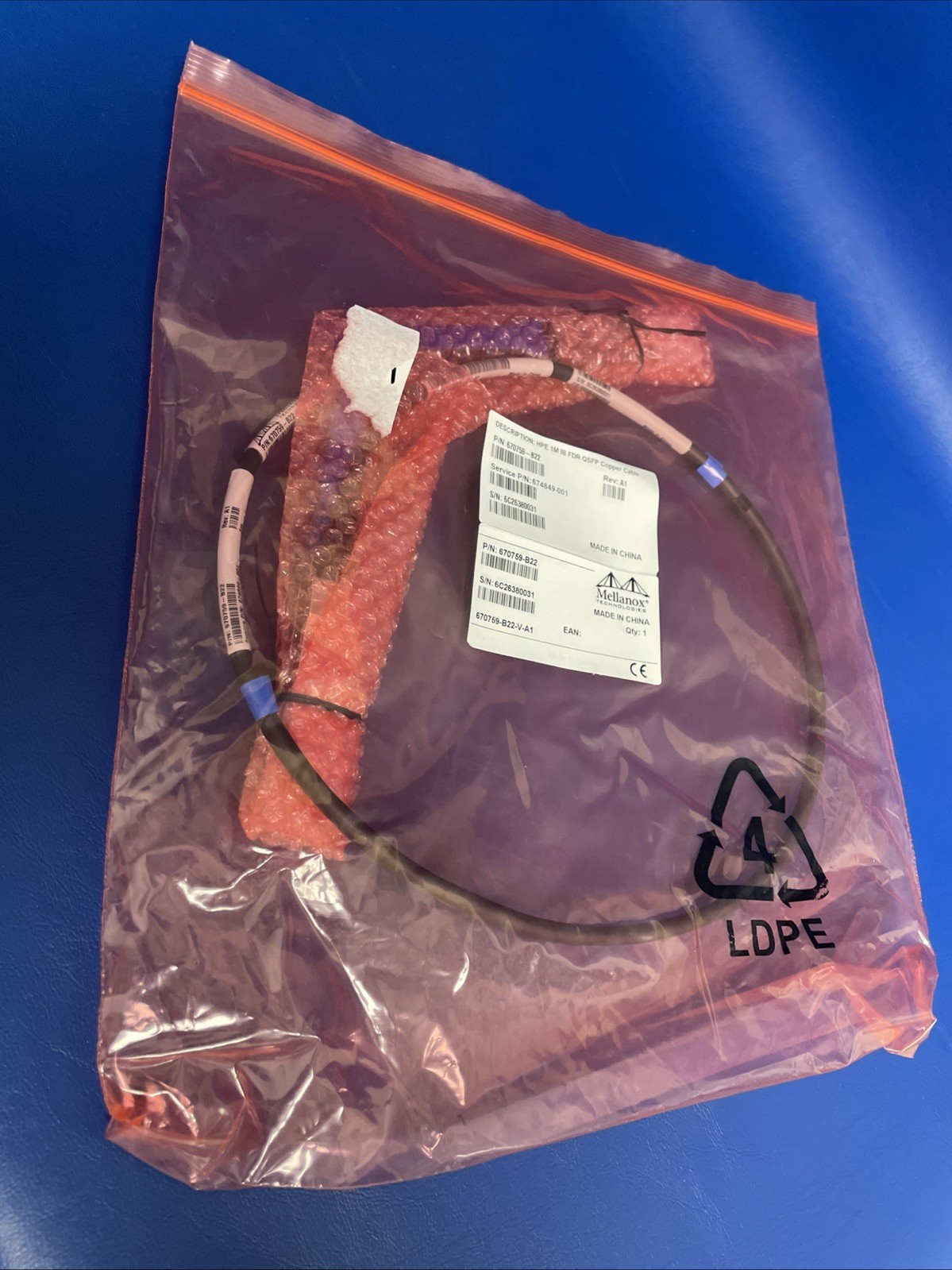 MELLANOX HPE 670759-B22 IM IB FDR QSFP COPPER CABLE.