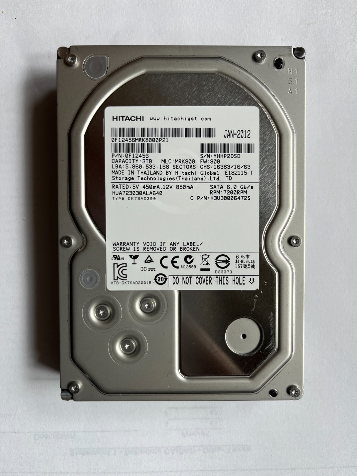 FIT FOR Hitachi 3TB 3.5"HDD HUS724030ALA640 SATA 6gb/s 7200rpm 64mb 0F19477