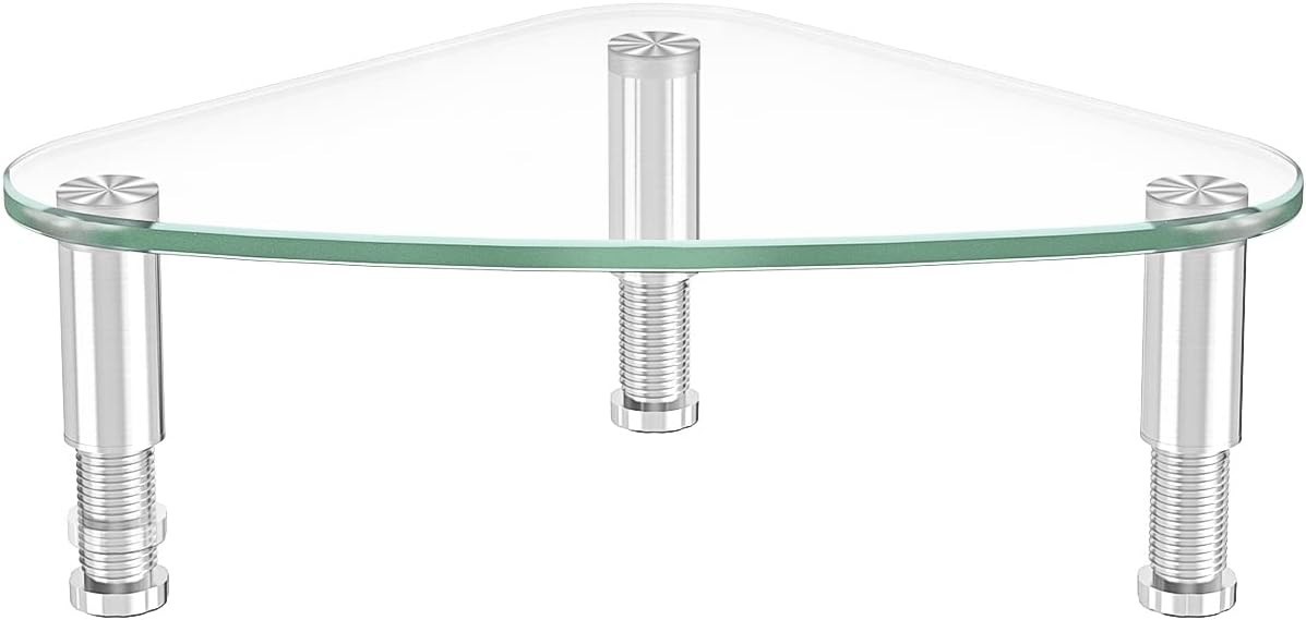  Clear Glass Computer Monitor Riser / Triangle Desktop Universal Corner Stand ..