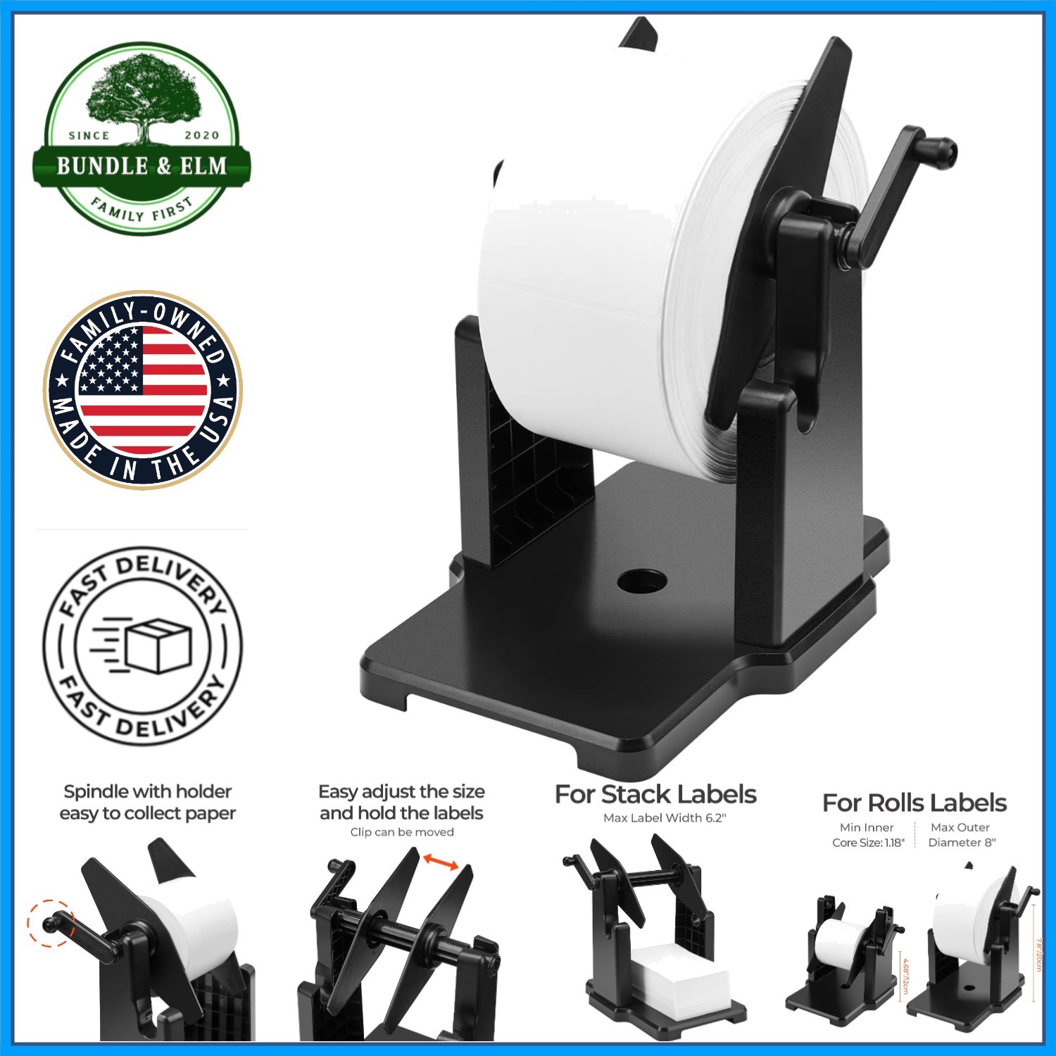 2-in-1 Fan-Fold Label Holder for Desktop Thermal Printer with Adjustable Height