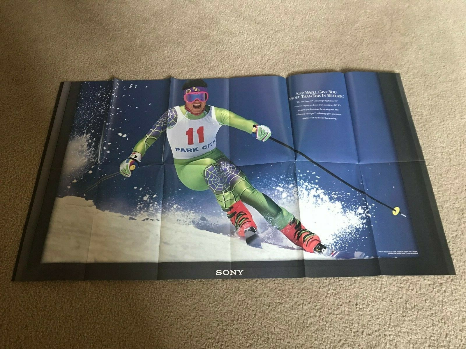 Vintage 1992 SONY 42-INCH VIDEOSCOPE BIG SCREEN TV PROMO POSTER DOUBLE-SIDED