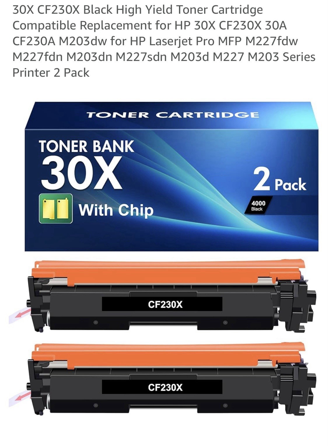 2 Pieces Toner Cartridge NHCF230X-C, MFP M227fdw, M203d,M203dn Color Black