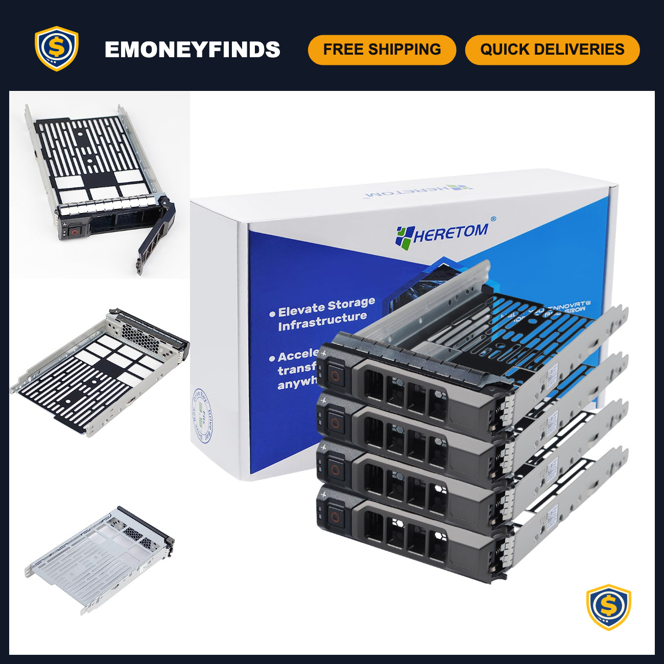 4-Pack 3.5" Hard Drive Tray Caddy, HDD/SSD Mounting Bracket, Easy Install