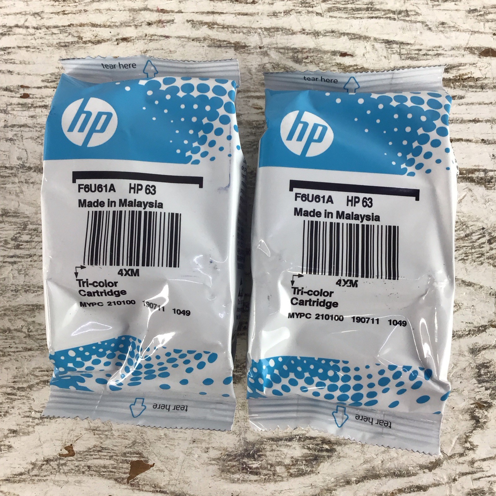 Lot of 2 Genuine HP 63 Tri-color Ink Cartridges New Sealed F6U61A Color Ink
