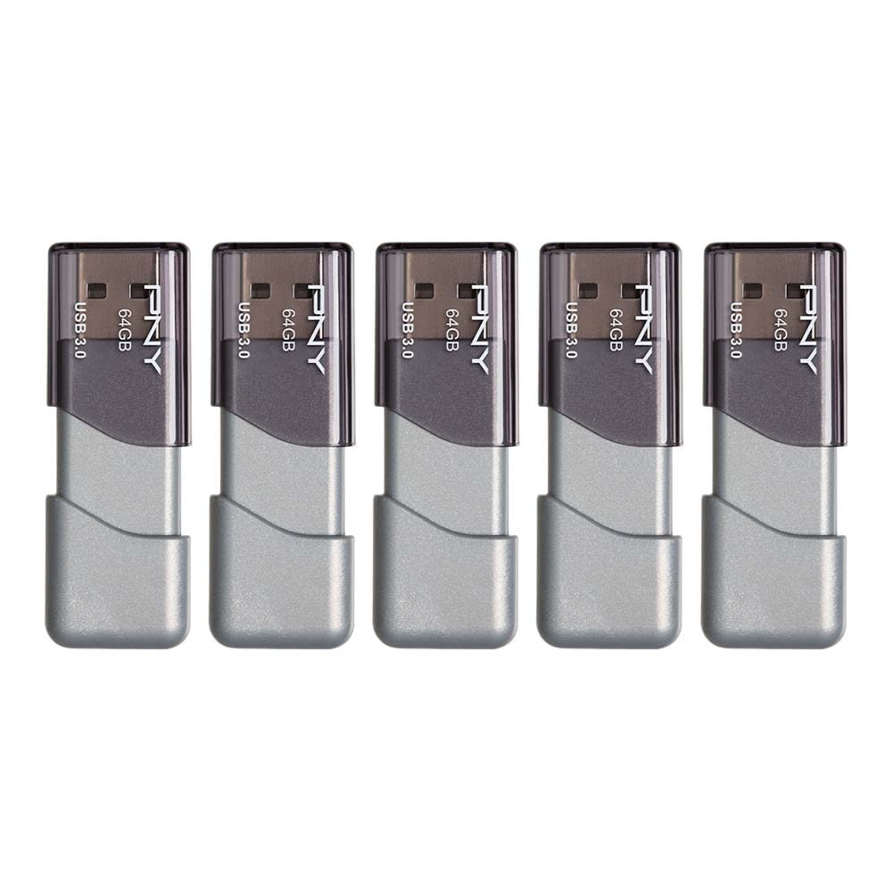 PNY 64GB Turbo Attaché 3 USB 3.0 Flash Drive, Silver (Pack of 5) 64GB,