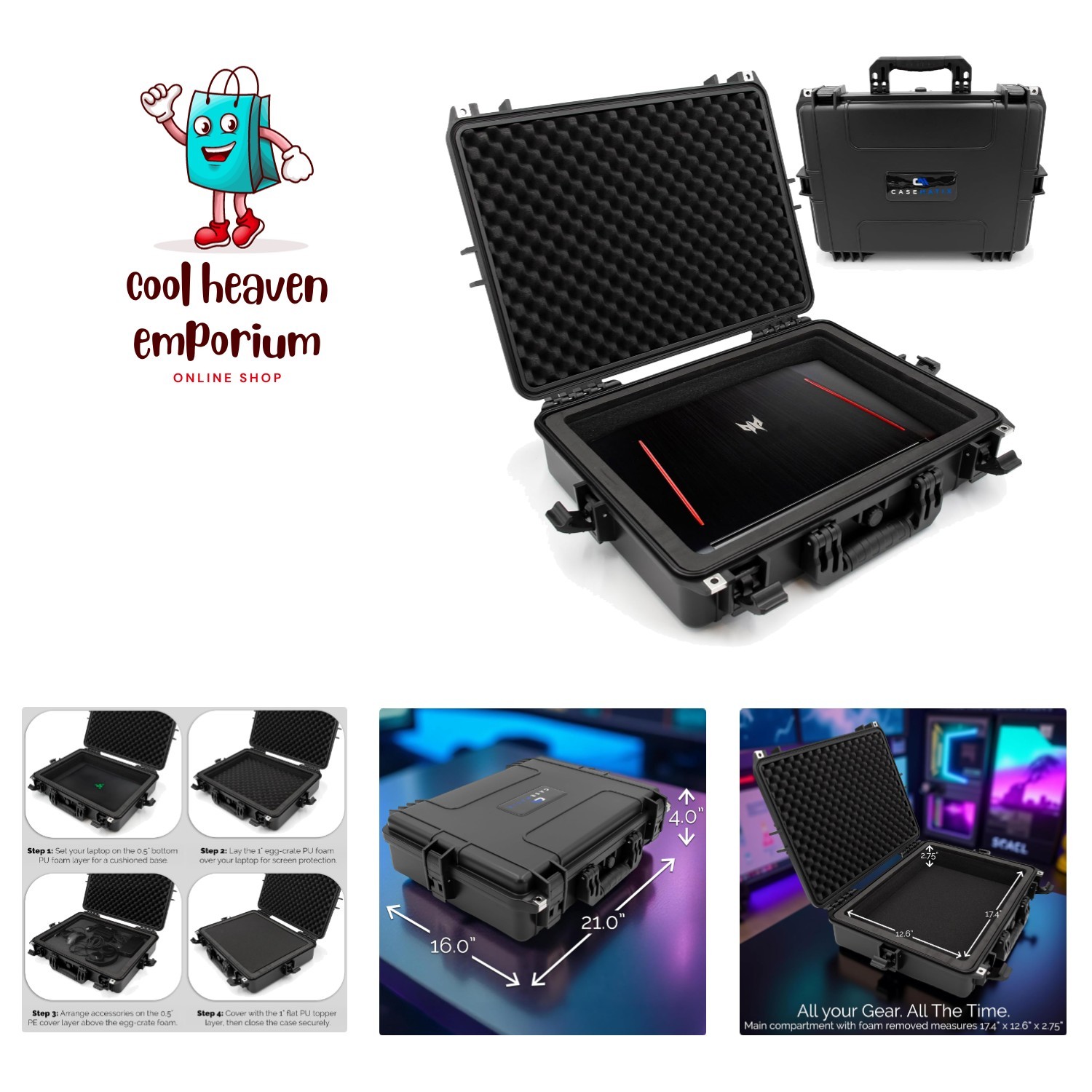Waterproof  Laptop Hard Case for 15.6-17.3 inch Gaming Laptops & Accessories ...