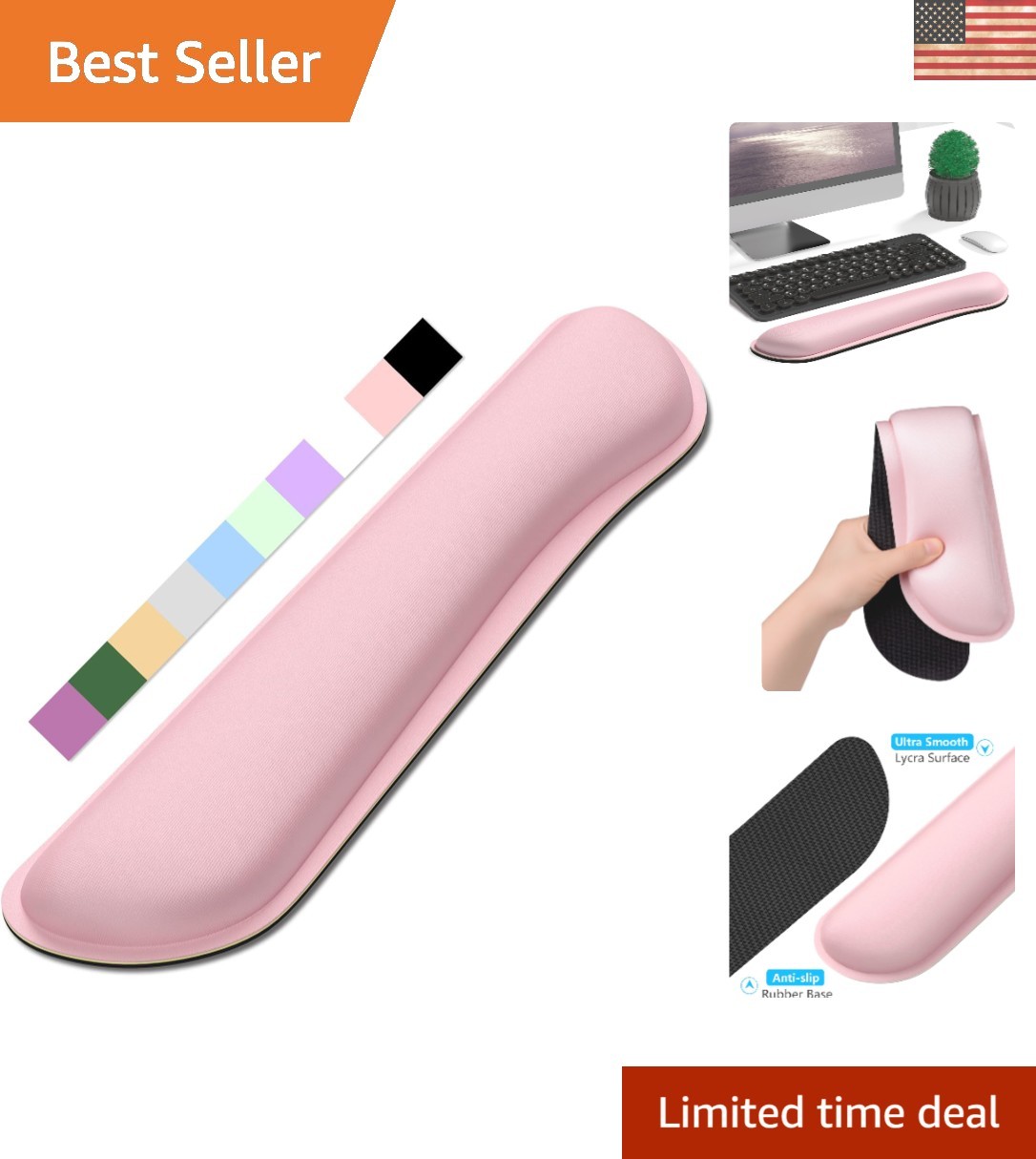 17-Inch Pink Memory Foam Keyboard Wrist Rest and Mouse Pad - All-Day Comfort