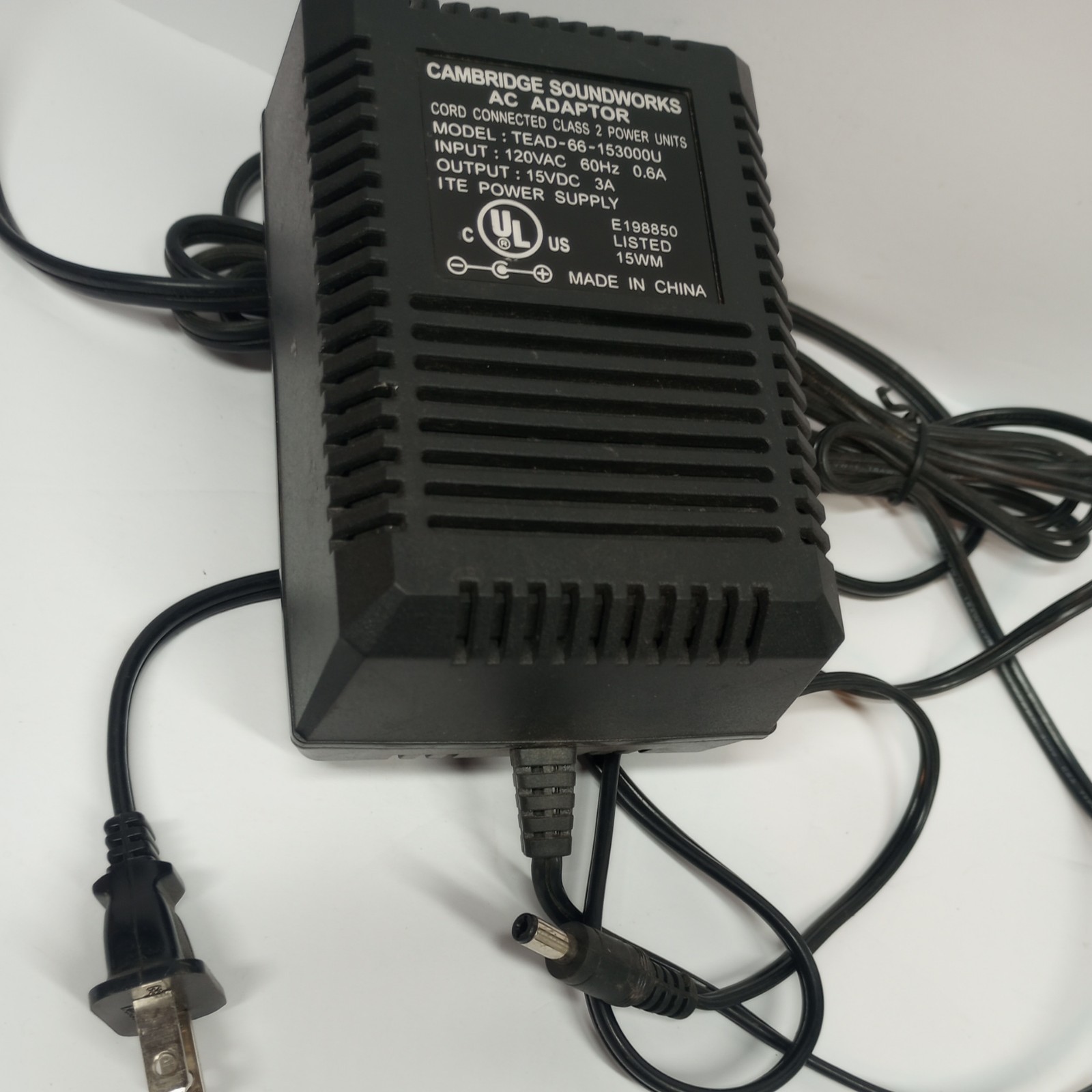 Cambridge Soundworks AC Adapter Cord 15VDC 3 Amps TEAD-66-153000U Power Supply
