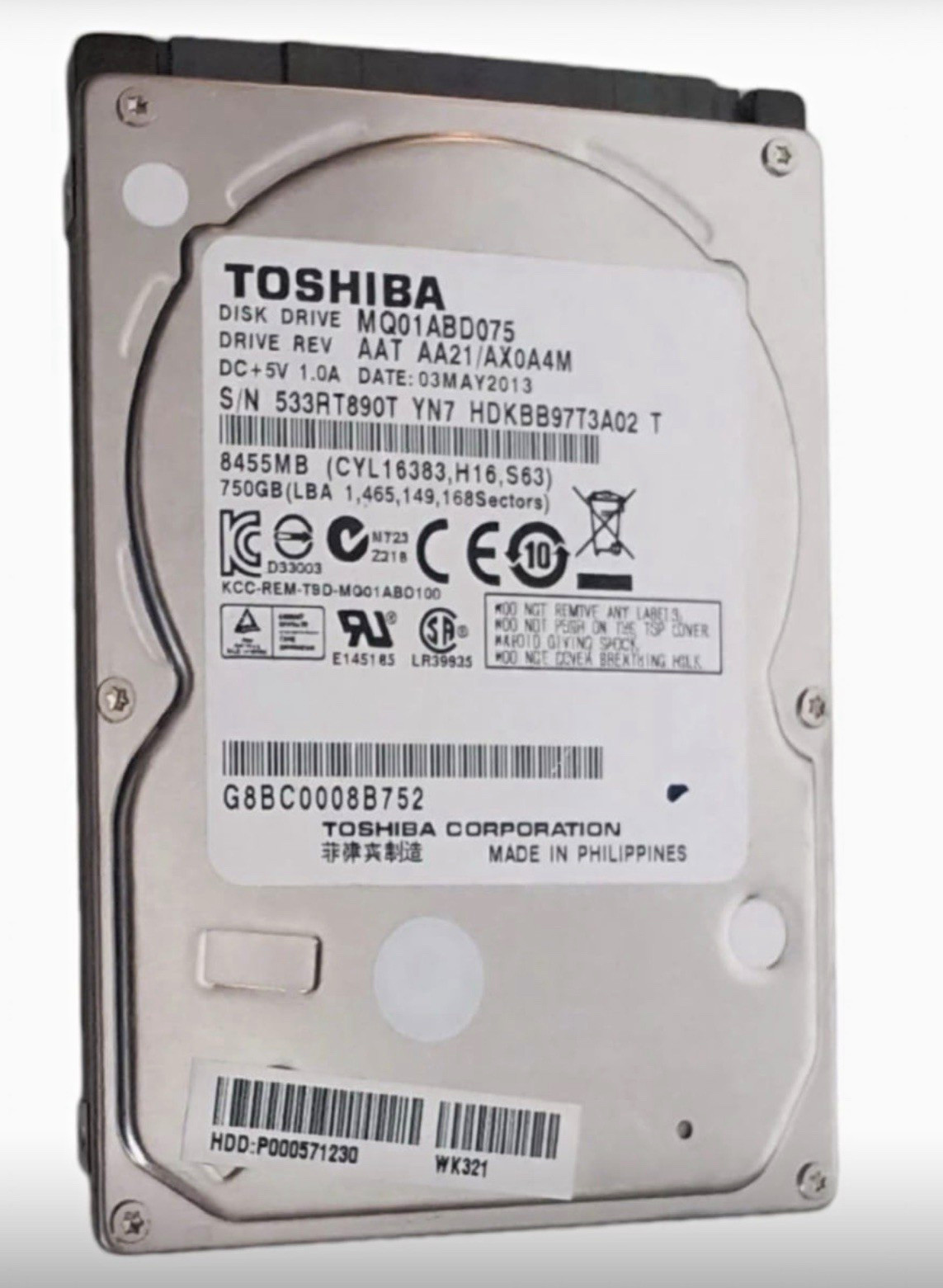 Toshiba MQ01ABD075 750GB 2.5" SATA 5400RPM 8MB Internal Laptop HDD