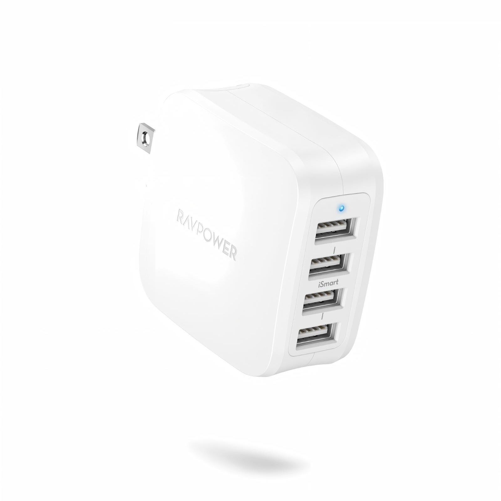 RAVPower 40W 4-Port USB Phone Charger with Foldable,Plug PowerPort 4 for iPhone