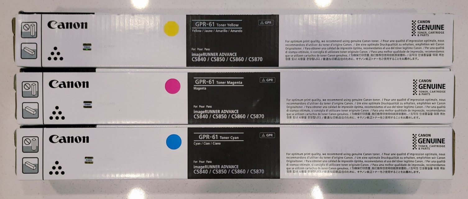 Genuine Canon GPR-61 CMY Toner Set of Three New in Sealed Boxes (NO BLACK)
