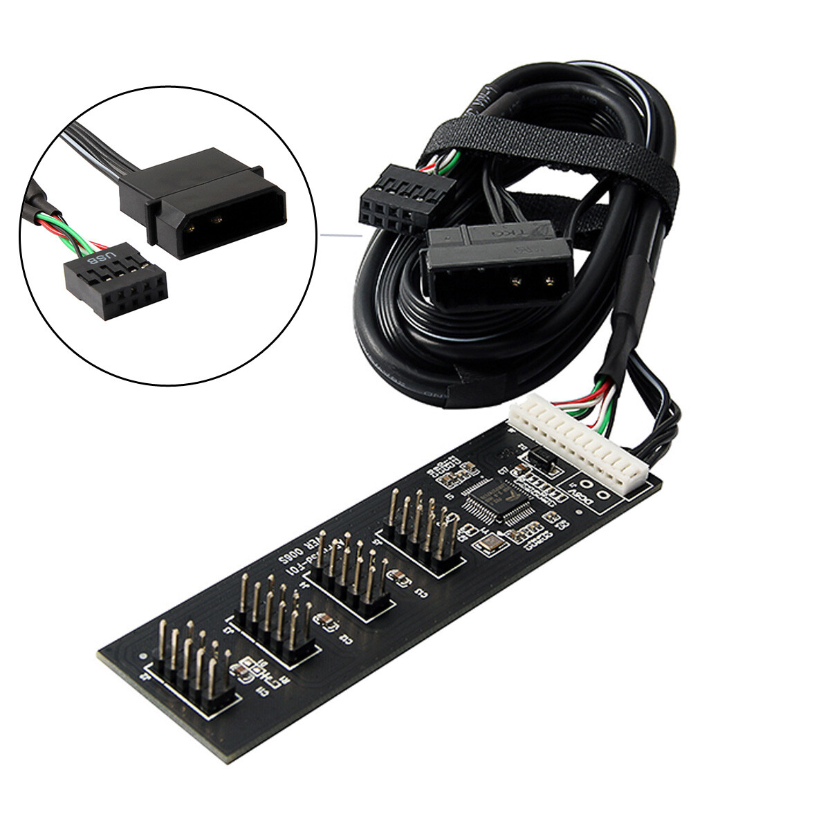 CABLECY Adapter Port Multilier USB 2.0 9pin 1 to 4 Header HUB with IDE 5V Power