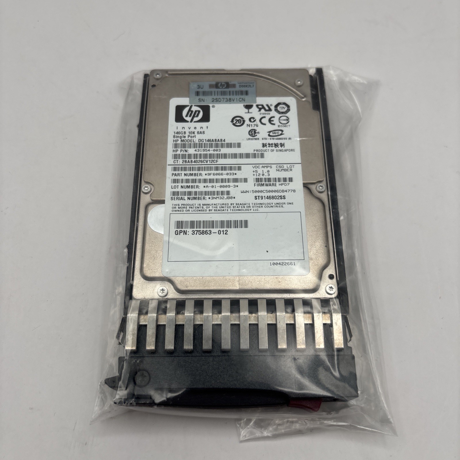 HP 146GB 10K SAS Single Port Hard Drive Model: DG146ABAB4