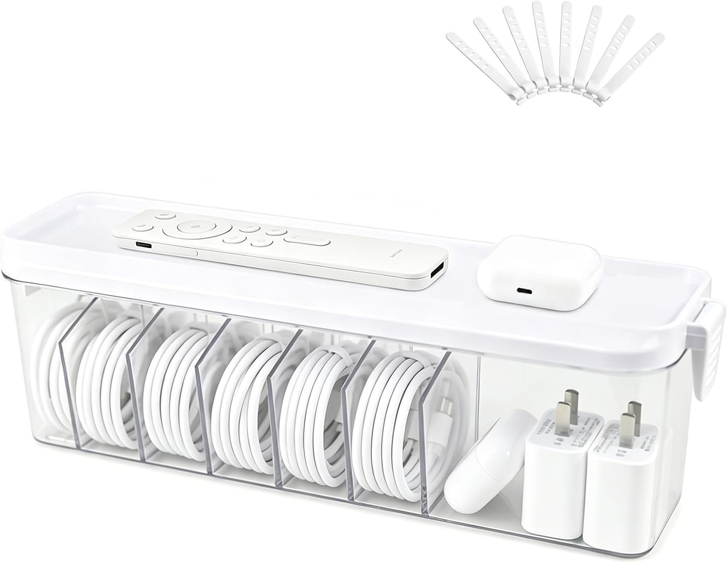 TexHome Clear Cord Storage Organizer Box with Lid, Plastic Charger Cable
