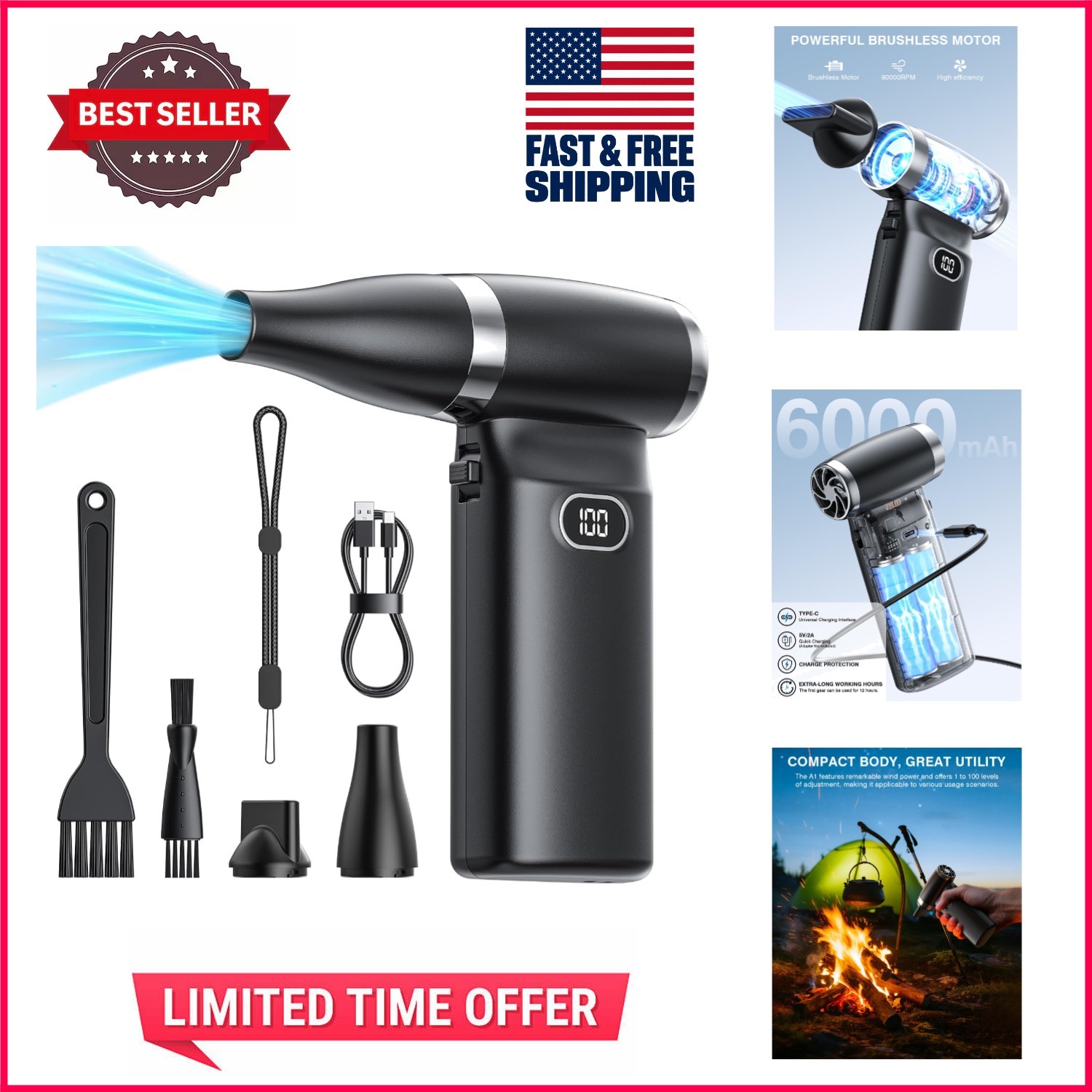 Cordless Electric Air Duster with 60MPH Airflow - Eco-Friendly Cleaning Solution