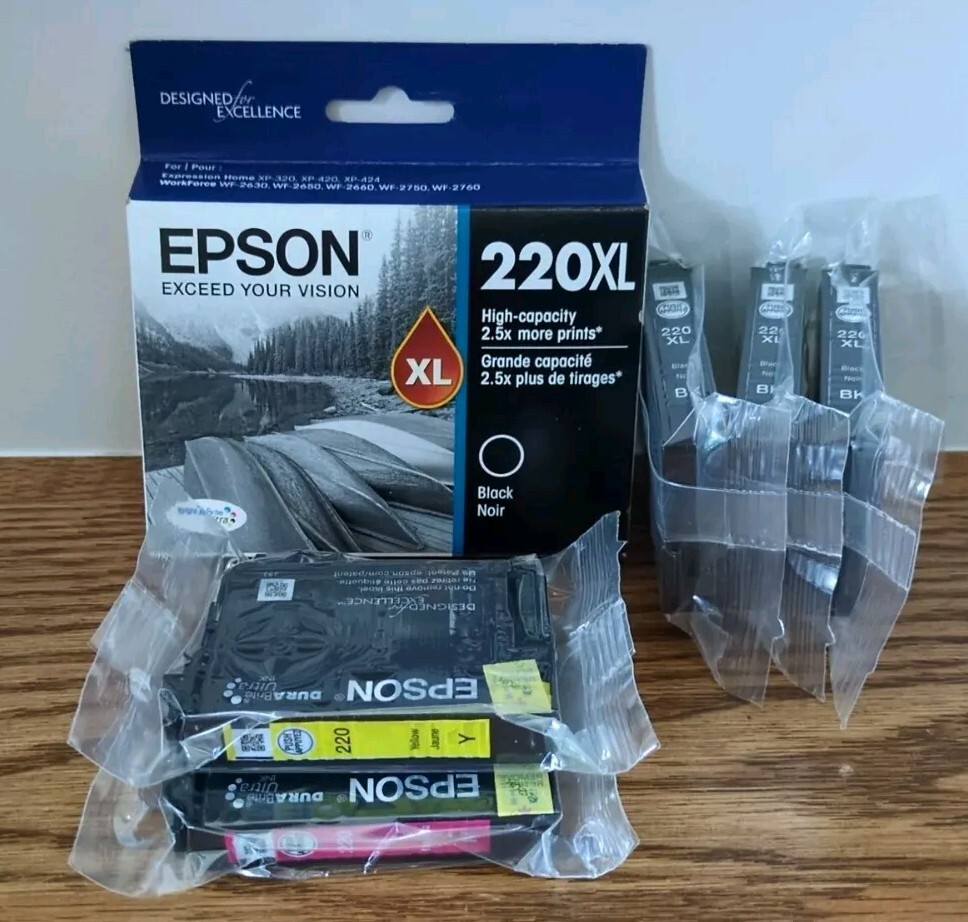 6x Epson 220XL High Capacity, 4x Black Ink Cartridge T220XL120, Yellow & Magenta
