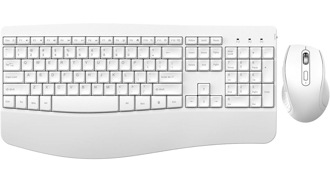 PEIOUS Wireless Keyboard and Mouse Combo Ergonomic Unifying Dongle White