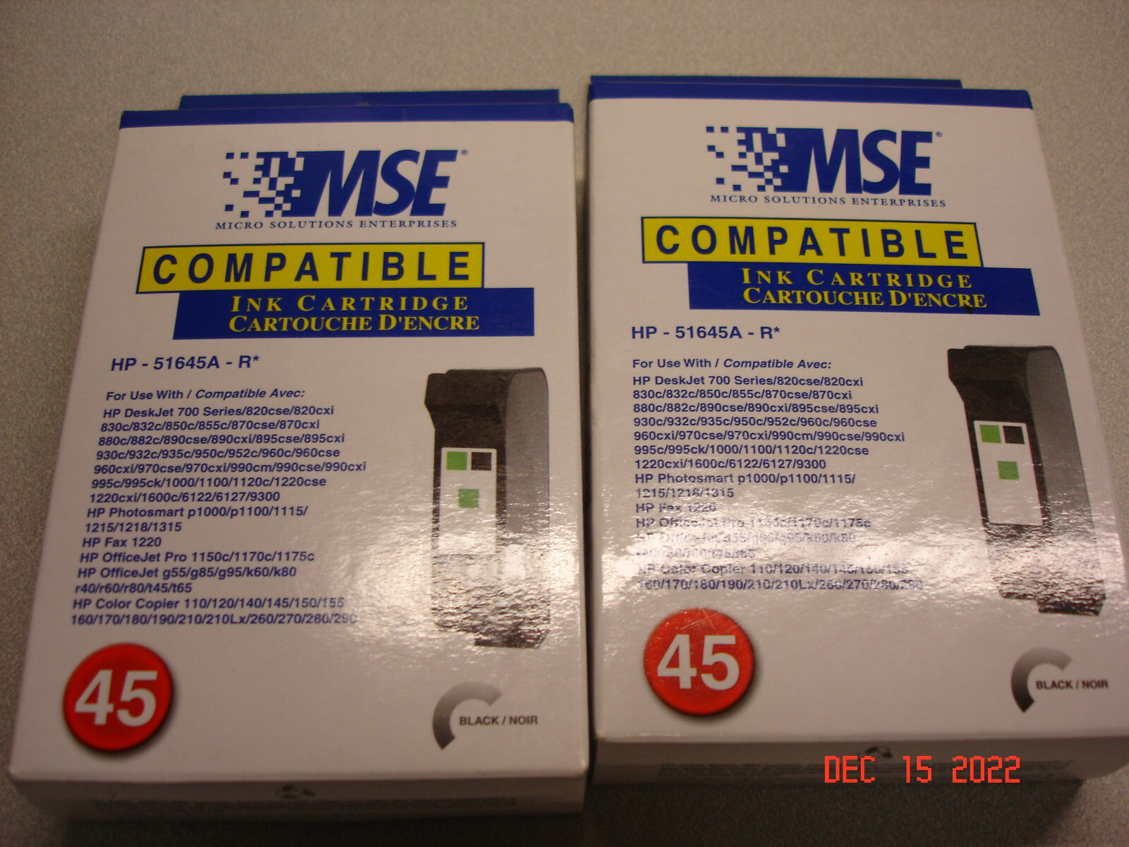 MSE Compatible DeskJet700 Series 45 Black Inkjet Cartridge*LOT OF 2*HP-51645A-R