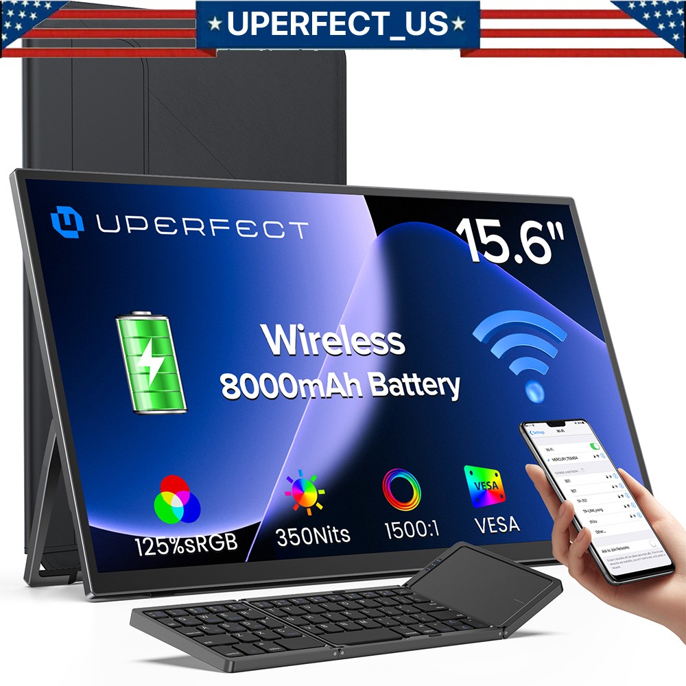 UPERFECT 15.6" 1080P Wireless Portable Monitor w/ Battery 8000mAh Travel for PC