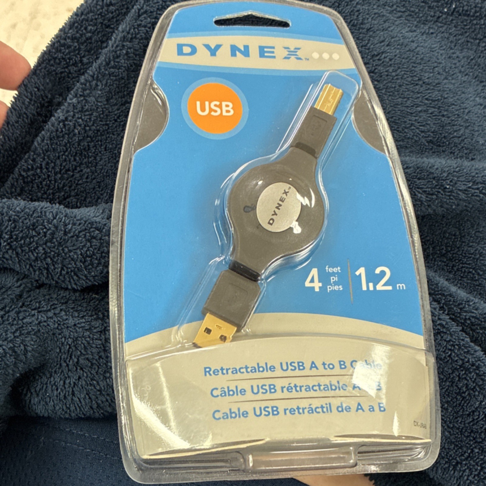 Dynex Retractable USB-A to USB-B Cable 4 ft Black (Type A Male to Type B)
