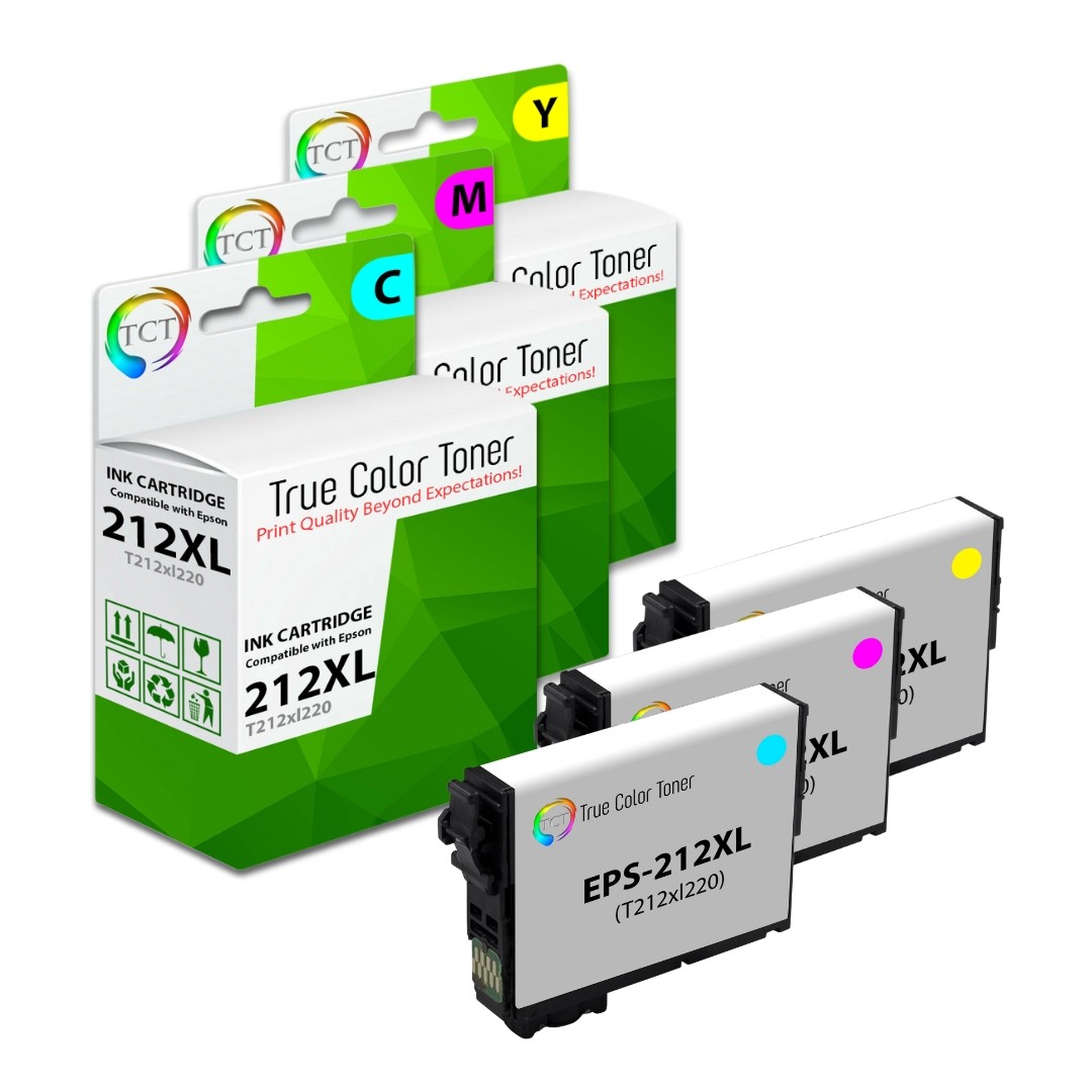 3PK TCT Premium 212XL CYM HY Compatible for Epson Wf-2830 Wf-2850 Ink Cartridge