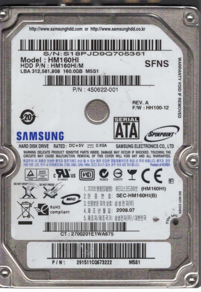 HM160HI Samsung Hd 160GB Sata 2.5 9Mm 5400RPM
