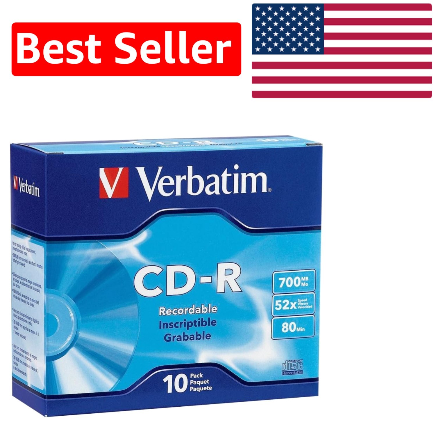 Long-Lasting Silver Verbatim CD-R Discs (10 Pack) - Perfect for Personalization