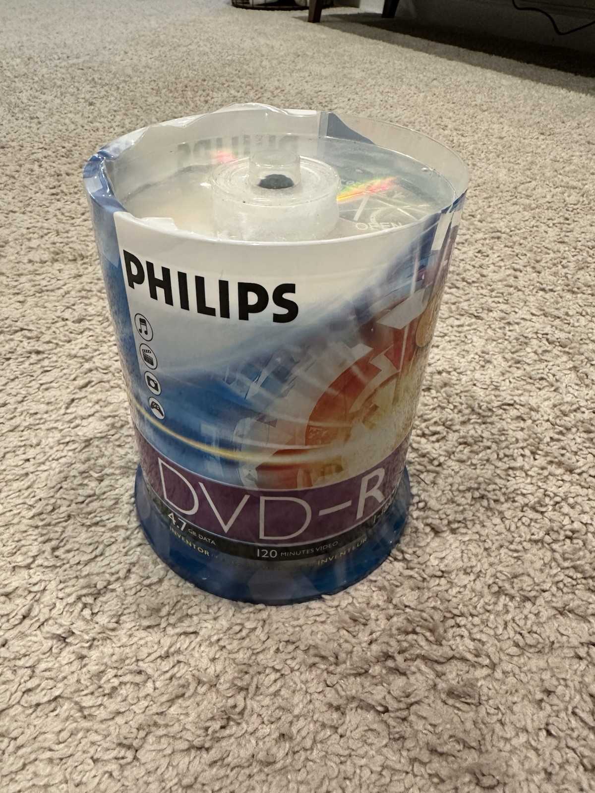 Philips DVD-R 100 Disc Spindle 4.7GB 120min 16X Pack of 2, New Sealed