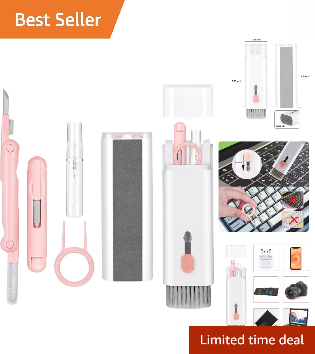 Compact 7-in-1 Pink Cleaning Kit for Electronics - Perfect for Home & Office