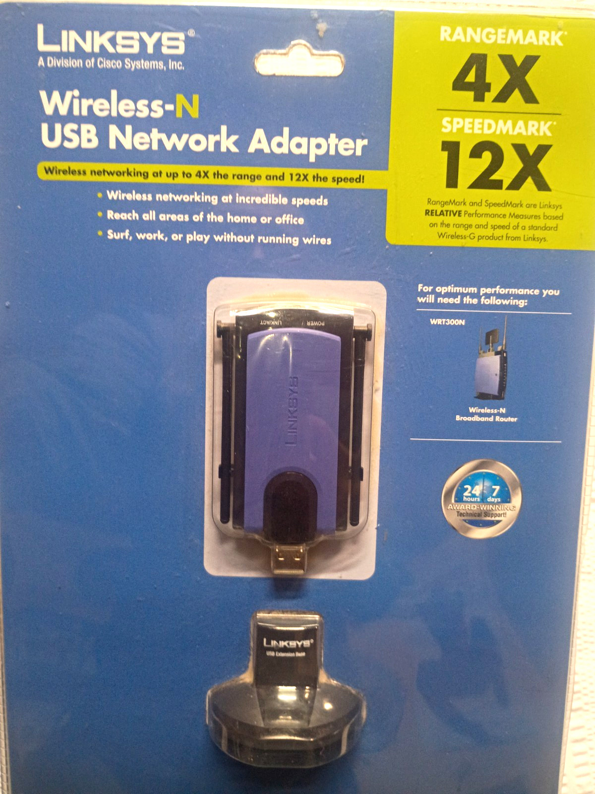 Linksys Wireless-N USB 2.0 Adapter 300 Mbps WUSB300N w/ USB Extension Base