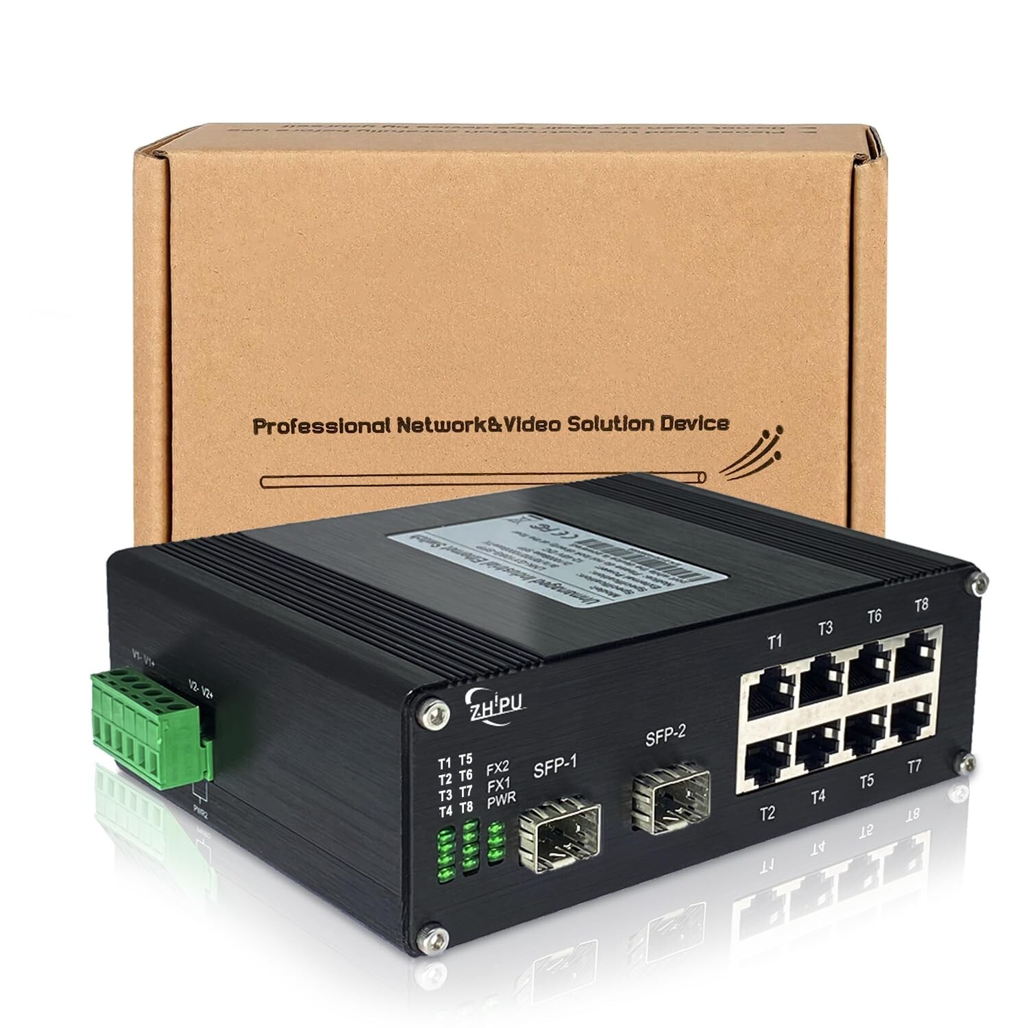 Industrial 8-Port 10/100/1000Mbps Ethernet Optical Fiber Switch with 2 Gigabi...
