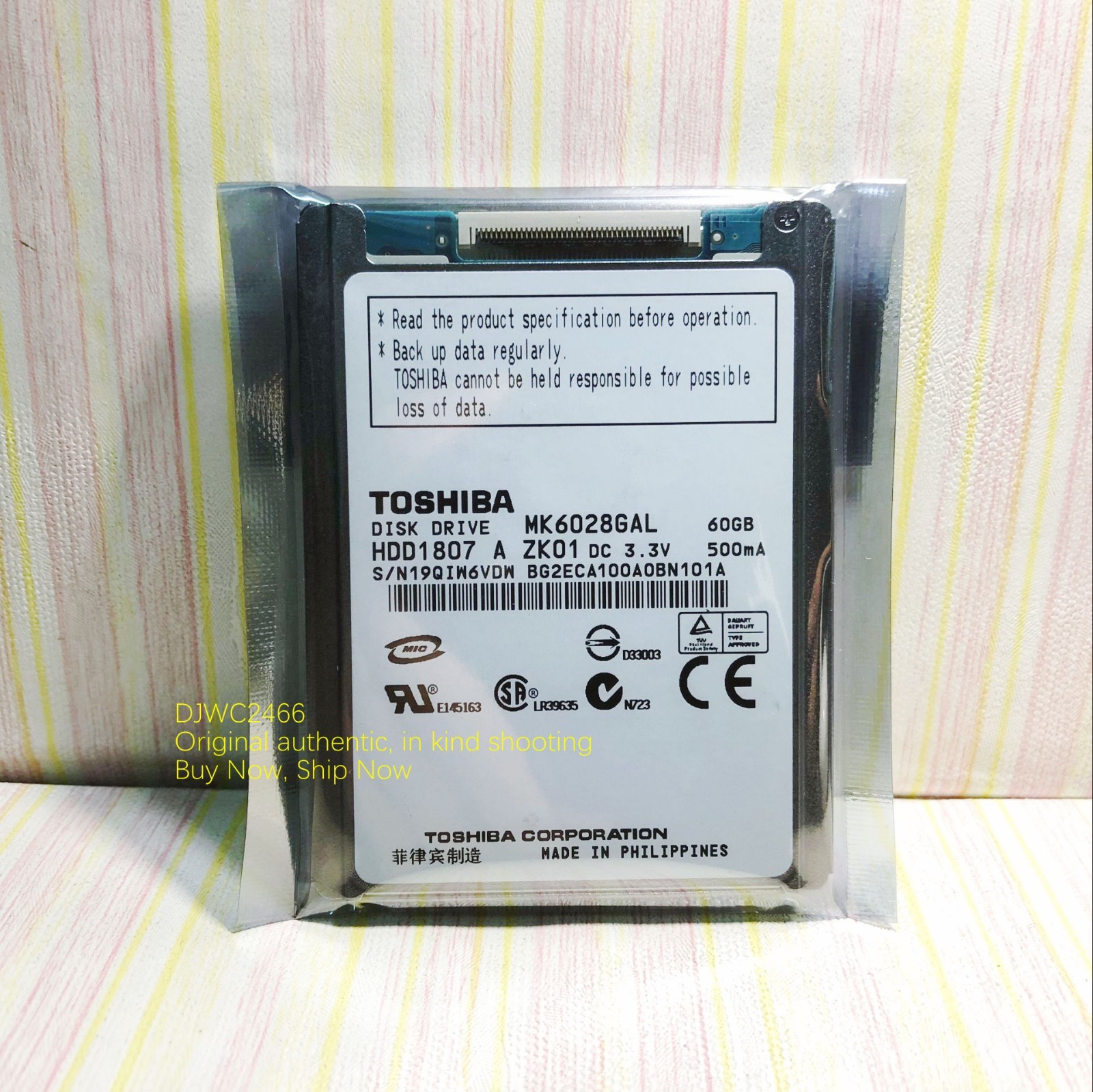 Toshiba 60GB (MK6028GAL)1.8 "CE hard drive for Sony video /camcorder